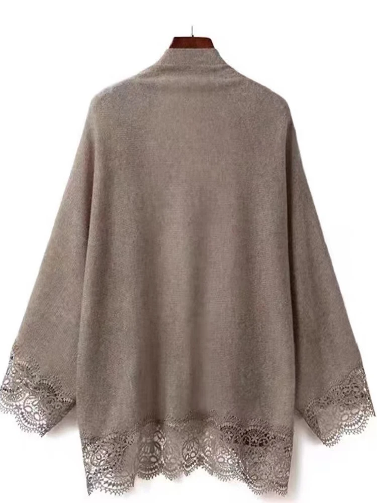 New Fashion 100% Australian Wool Knit Cardigan Shawl All-Season Women's Elegant Lace Soft Sweater Female Folded Wear Shawl Tops