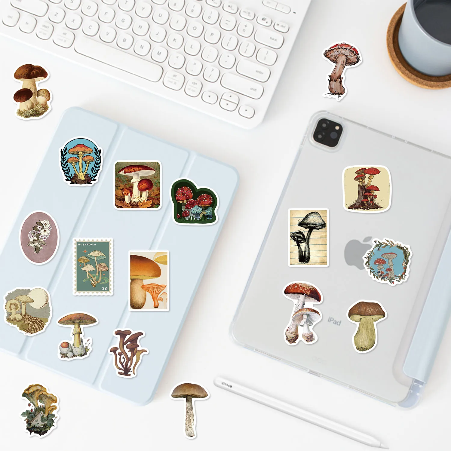 50PCS Kawaii Vintage Mushroom PVC Sticker Aesthetic Korean Stationery Decoration Scrapbooking School Supplies