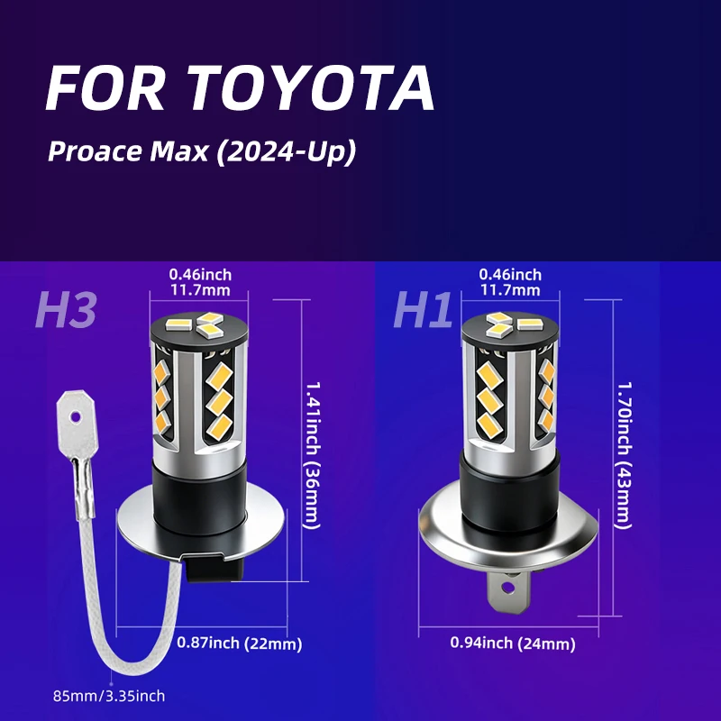 For Toyota Proace Max Van Platform/Chassis 2024 2025 2026 LED Fog Lights Bulbs Fornt Foglight Lamp Bulb White Yellow