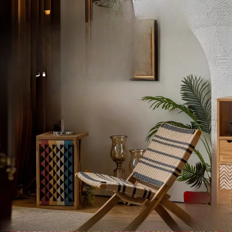 

Folding lounge chair, solid wood Nanyang backrest vine