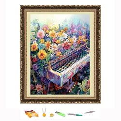 Kit ricamo punto croce fiori pianoforte paesaggio colorato filo disegno Kit cucito fai da te decorare stampato su tela 11CT