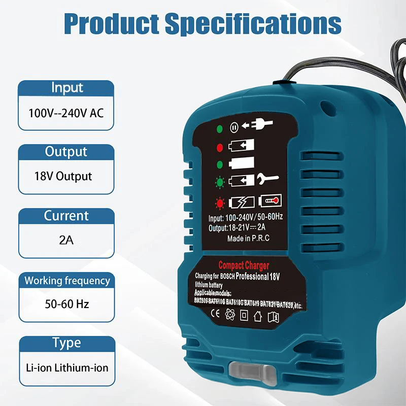 12V/24V 100-240V Draagbare Li-Ion Batterij Mini Compact Autolader Voor Bosch 18V Lithium-Ion Batterij Bat609 Bat618 G Bat620 Bat621