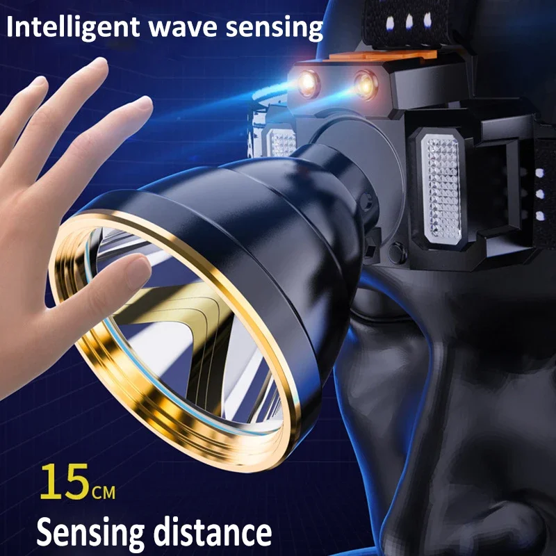 IR Motion Sensor LED Headlamp USB Rechargeable Headlight Waterproof Head Lamp Head Flashlight with Built-in Battery