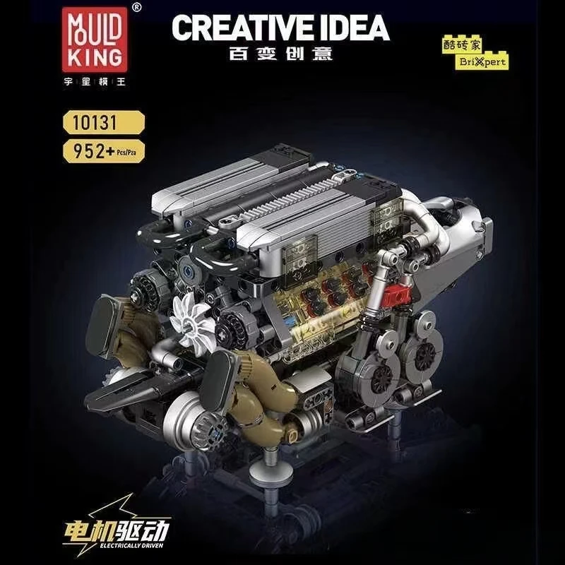 MOULD KING 10131 V8-motor, bouwset met 952 onderdelen, elektrisch aangedreven technisch motormodel, doe-het-zelf bouwspeelgoed voor volwassenen.
