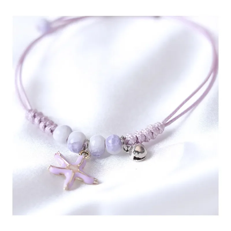 Creative Starfish Shells Pearl Pendant Bracelet Women Girls Handmade Purple Braided  Bangle Adjustable Summer Sand Gifts Jewelry