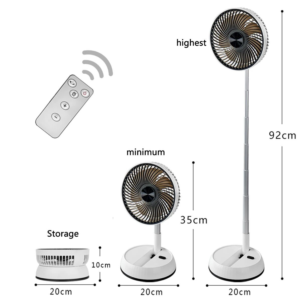 USB 8 inch Remote Control Fan Telescopic Folding Fan USB Charging Super Quiet Adjustable Height and Head Great for Office Home