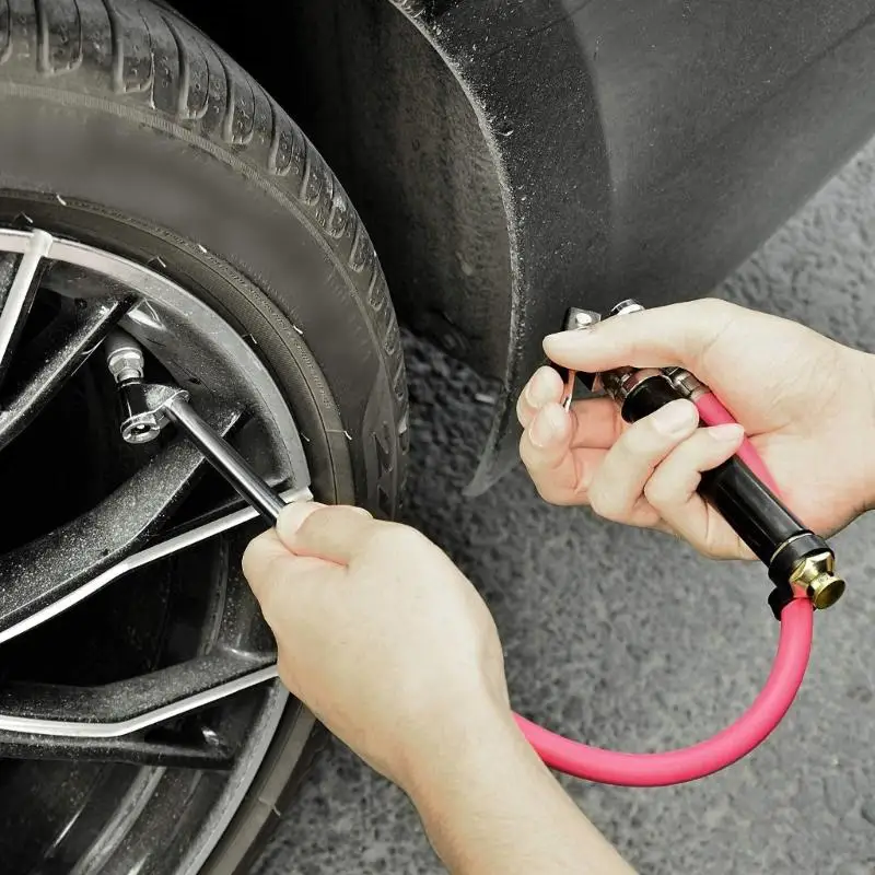 

Flexible Air Tires Pressure Gauge Stem Valves Tire Filler with Hose with Wrench Valves Cores Removal Tool