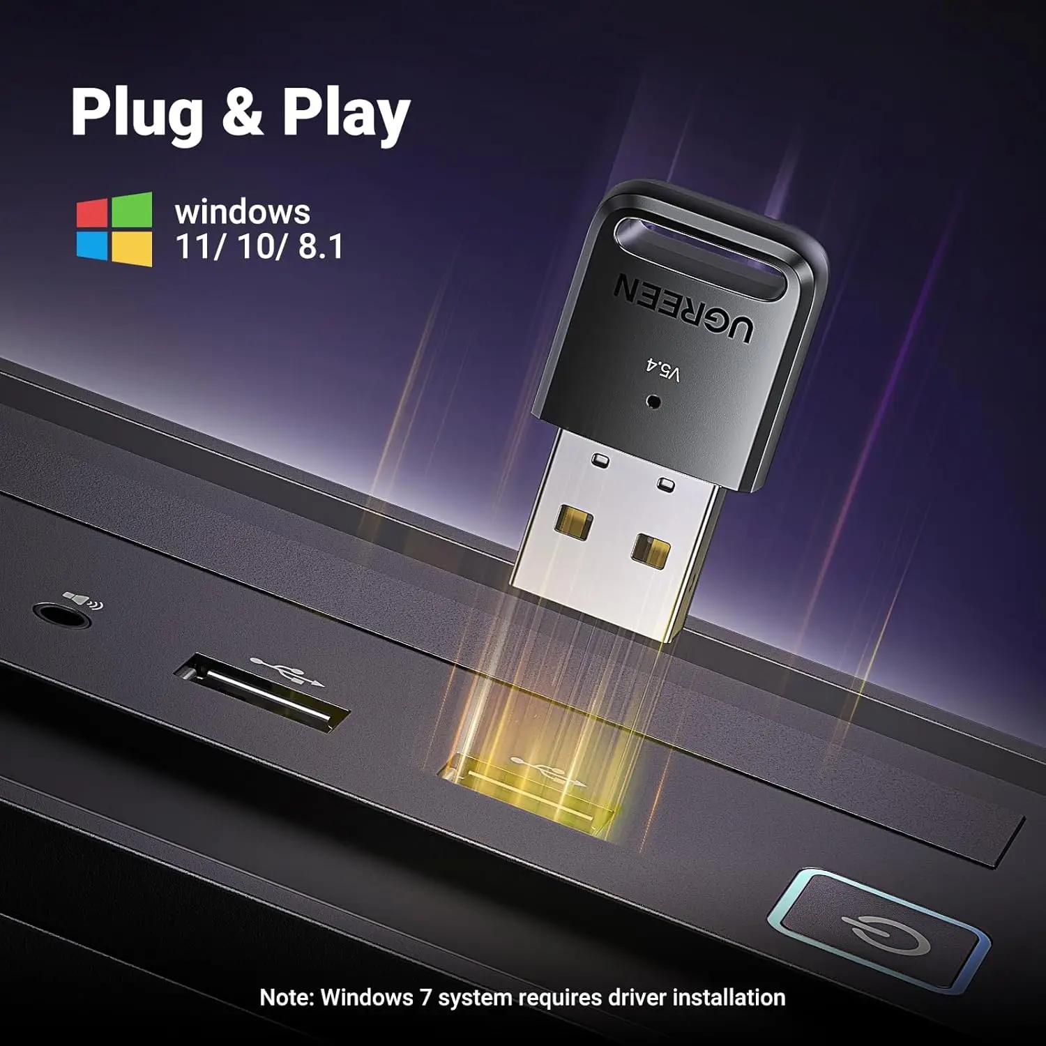 UGREEN USB محول بلوتوث 5.4 للكمبيوتر الشخصي، التوصيل والتشغيل لنظام التشغيل Windows 11/10/8.1، جهاز استقبال بلوتوث وجهاز إرسال للوحة المفاتيح