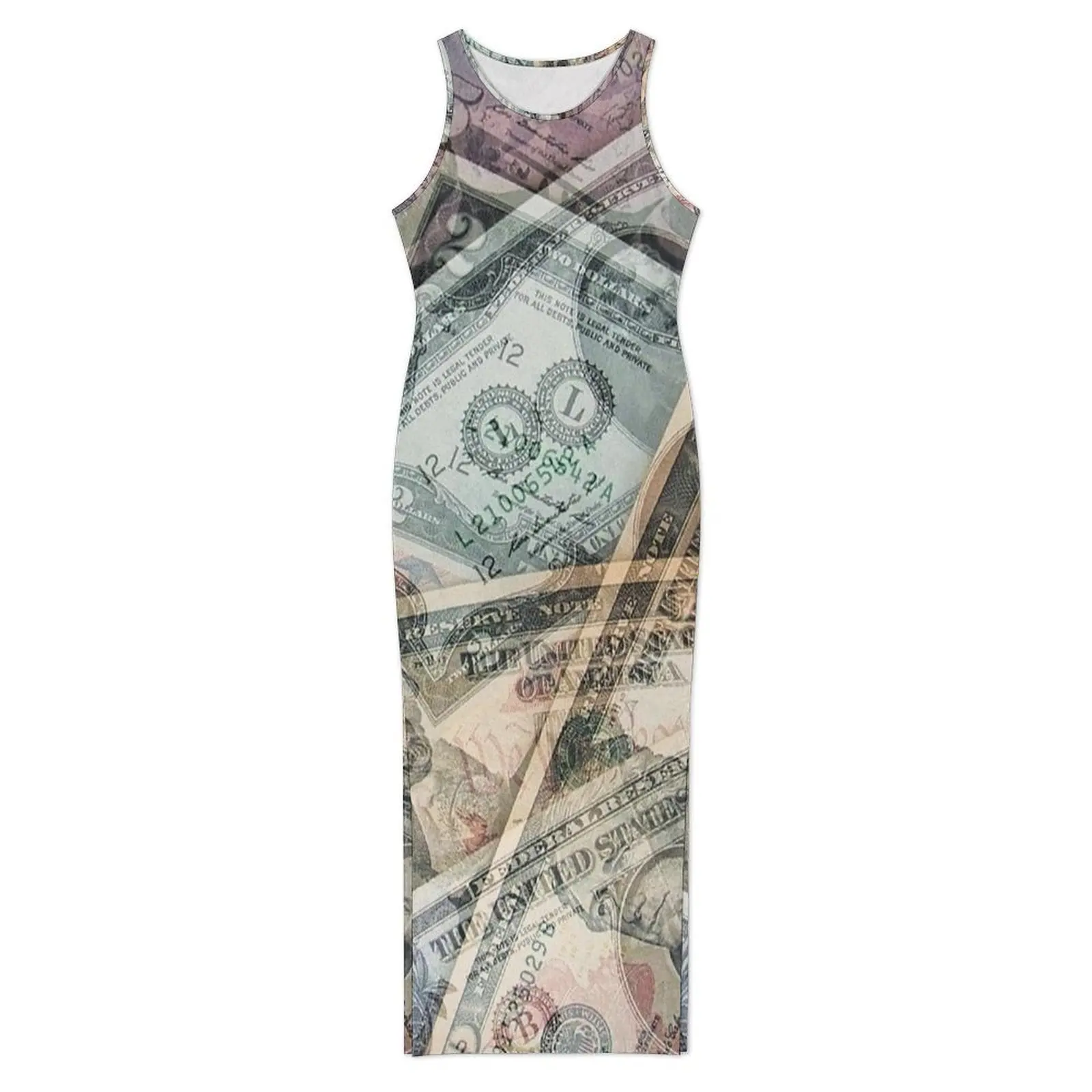 Translucent Dollar Print Dress Sleeveless  Cute Maxi Dresses Summer Street Fashion Pattern Bodycon Dress Large Size