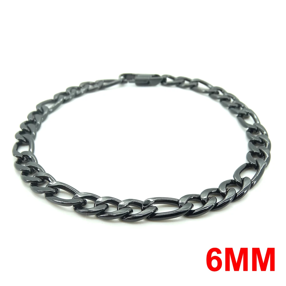 New Trendy Figaro Chain Men Bnagle Classic Stainless Steel 6MM Width Shine Black Bracelets for Women Jewelry Gift