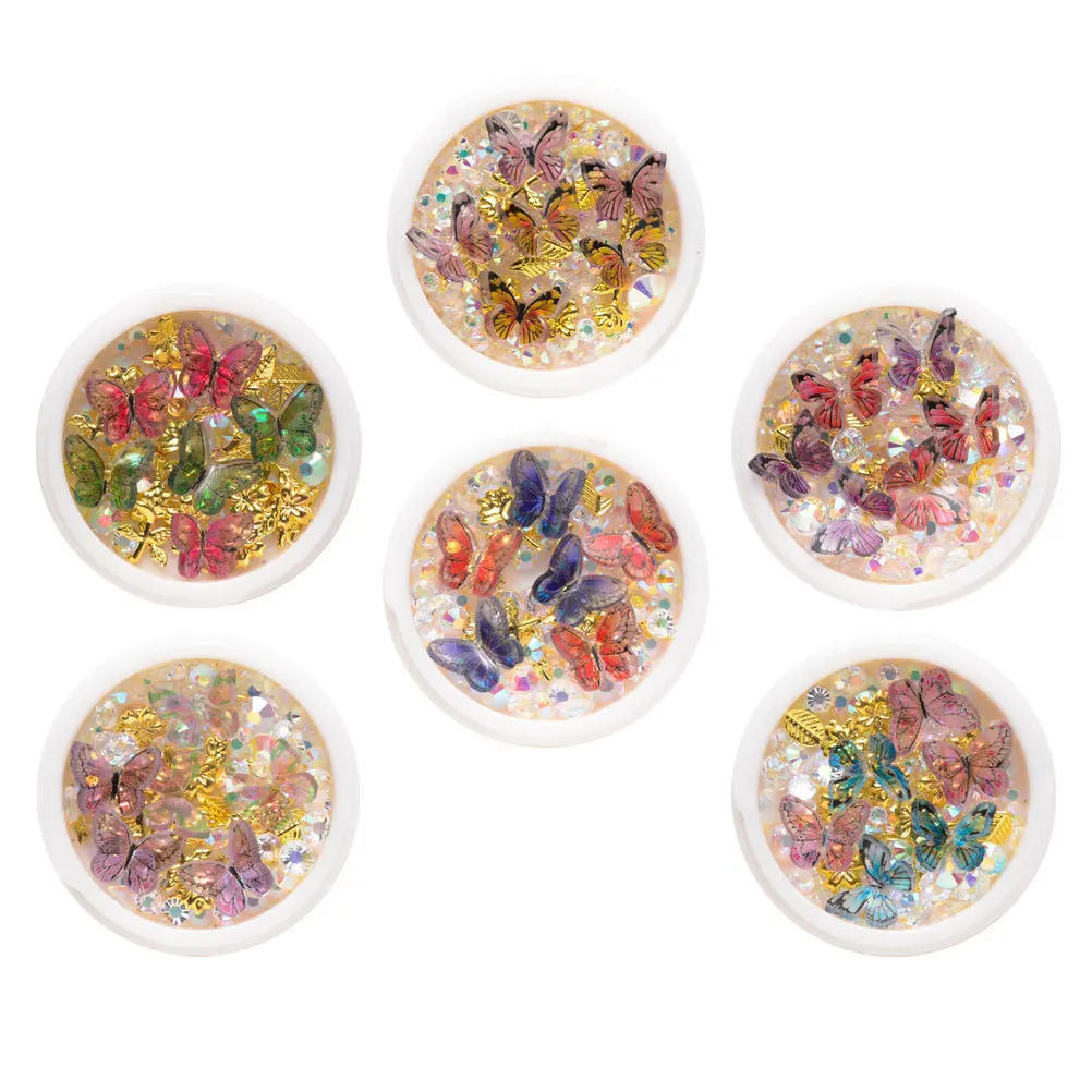 6 boîtes papillons ongles strass Premium manucure charme bricolage Nail Art paillettes décoration manucure charme