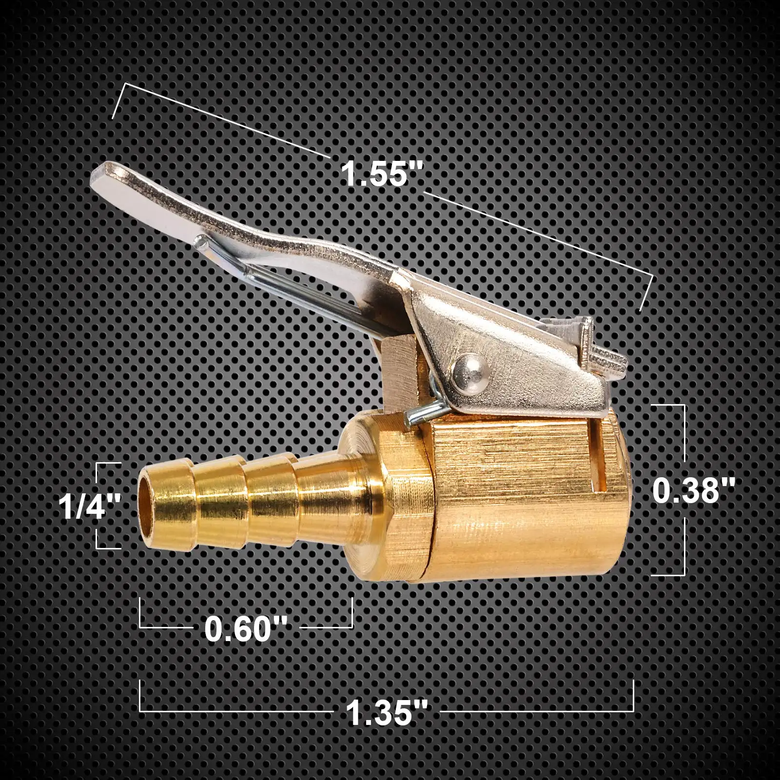 Lock on Air Chuck Inflate Locking with Clip, 1/4 Inch Brass Portable Tire Inflator Nozzle Presta Valve Adapter