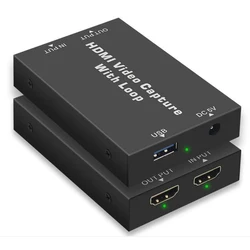 USB2.0 HDMI-Compatible Video Capture with Loop  to UVC for Windows MAC. Linux,Android os, 1080P30fps for OBS, VLC,Amcap.etc