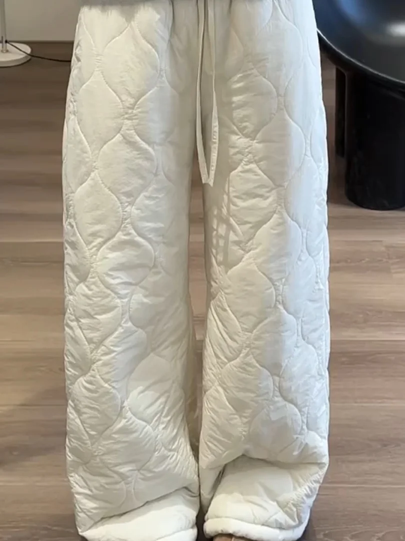 

Loose Fitting Wide Leg Pants for Women plus Size Casual High Waist Thermal 3D Tailored Cotton Trousers Comfortable Winter Wear