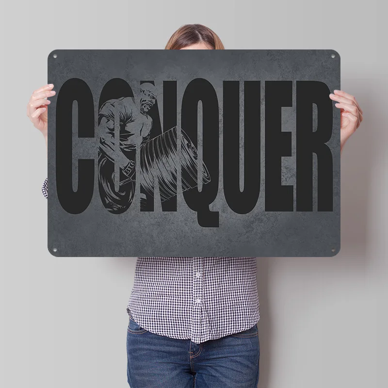 Conquer - Affiche métallique de motivation pour la musculation, cadeau idéal pour les fans et les amateurs, décoration murale personnalisée, plaque métallique pour la décoration de la maison