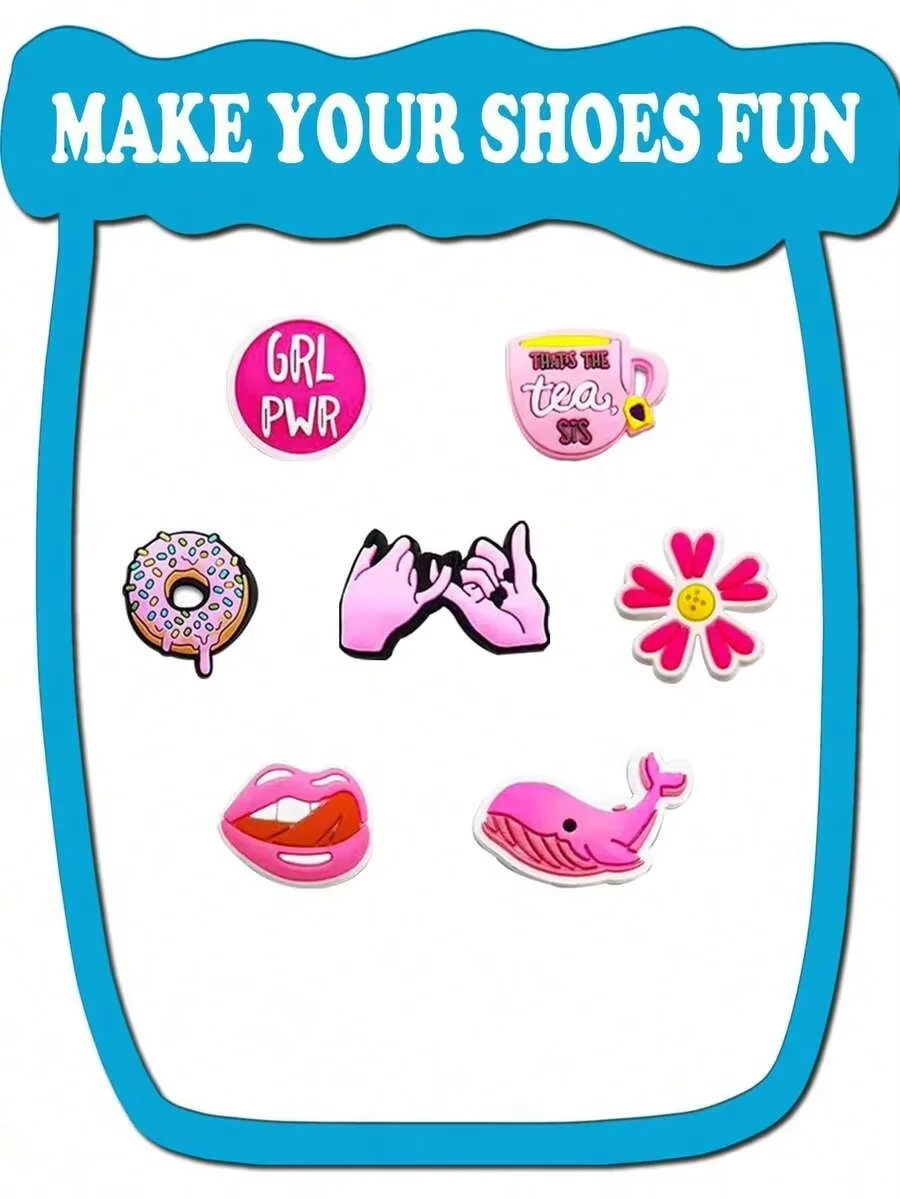 Random 10-200Pcs Pink Series DIY Charms For Shoe Key Chain Sandals Beach Bags, PVC Shoe Charms For Clogs Premium Quality Popular image 4