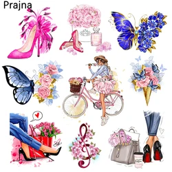 Prajna Butterfly Flower Iron-On Transfers Girl High Heel Clothing Patches Thermal Patches For Clothes Summer Heat Transfer Patch