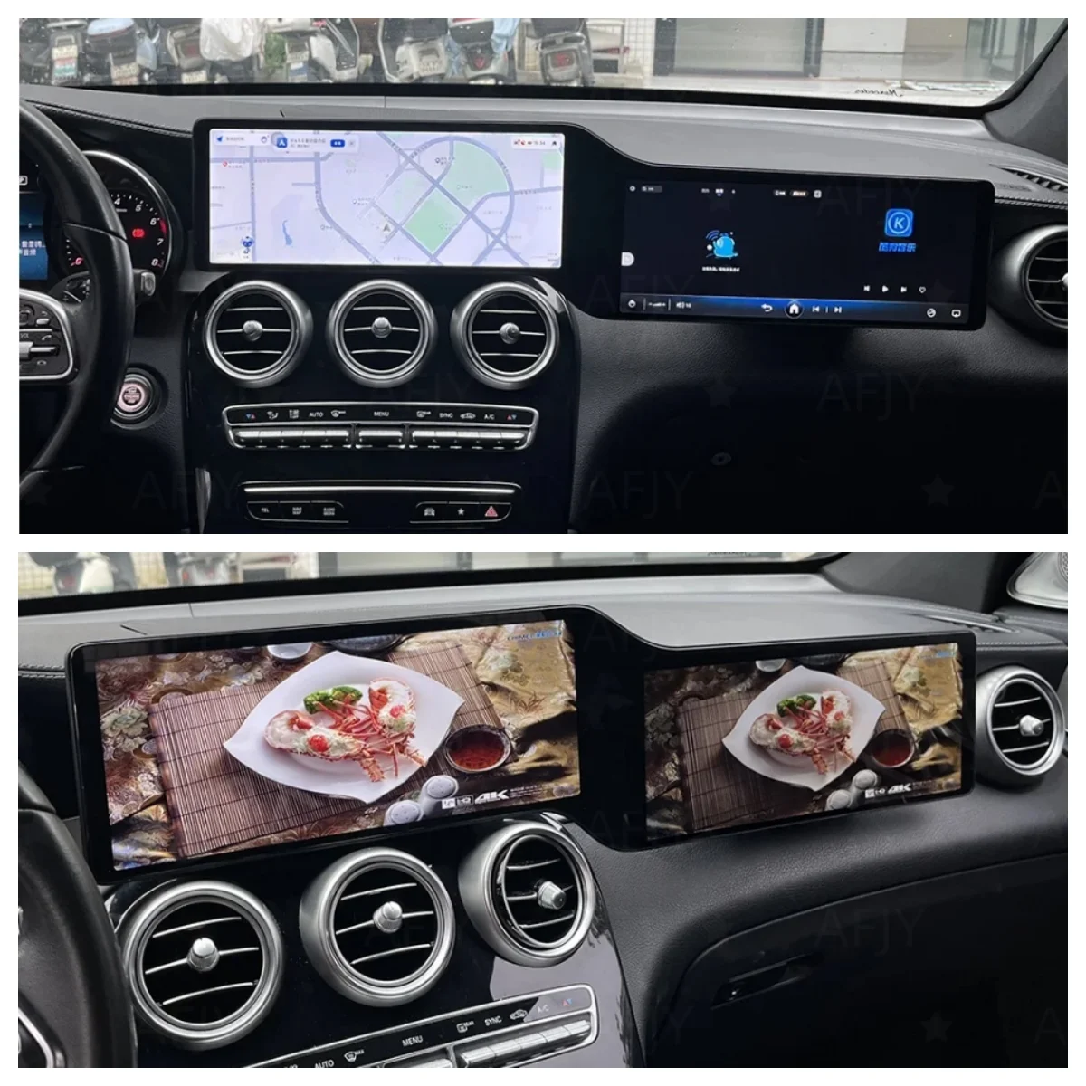 AA Dual Screen Android Auto Radio For Mercedes Benz GLC / C Class W205 2015 -2022 Car Multimedia Player Stereo Carplay Head Unit