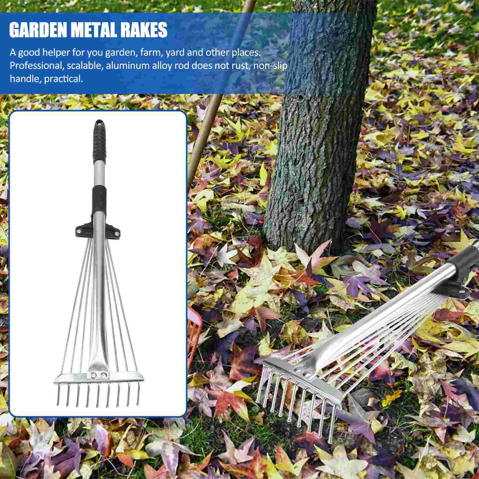 Retractable Leaf Rake Practical Steel Wire Cleaning Garden Tools for Deciduous Grass Cleaner 9 Teeth