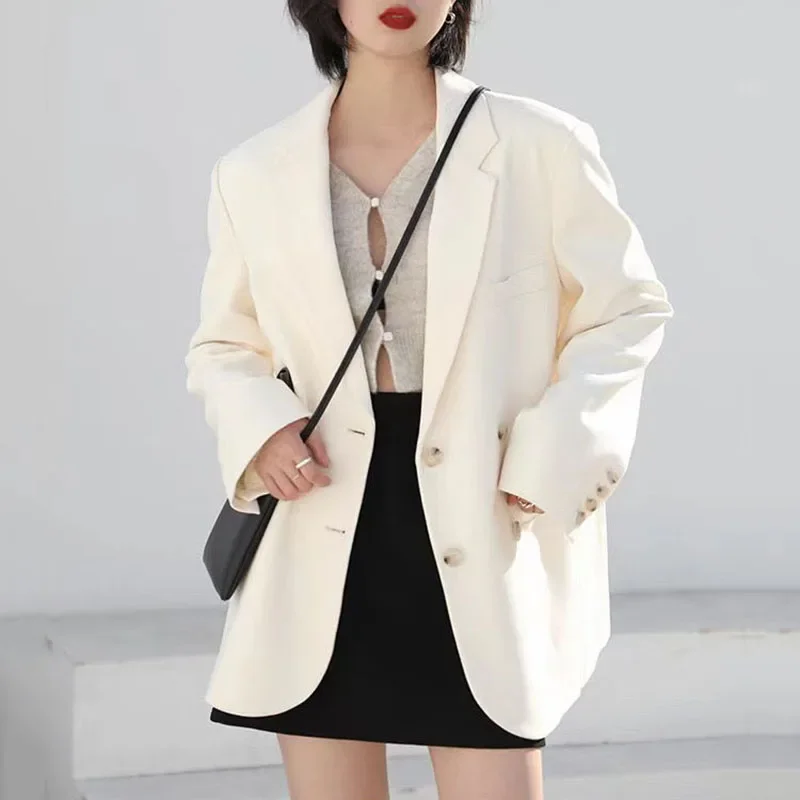 Fanan женские пиджаки куртки корейский шикарный двубортный офисный женский пиджак с длинными рукавами повседневная свободная верхняя одежда средней длины топ