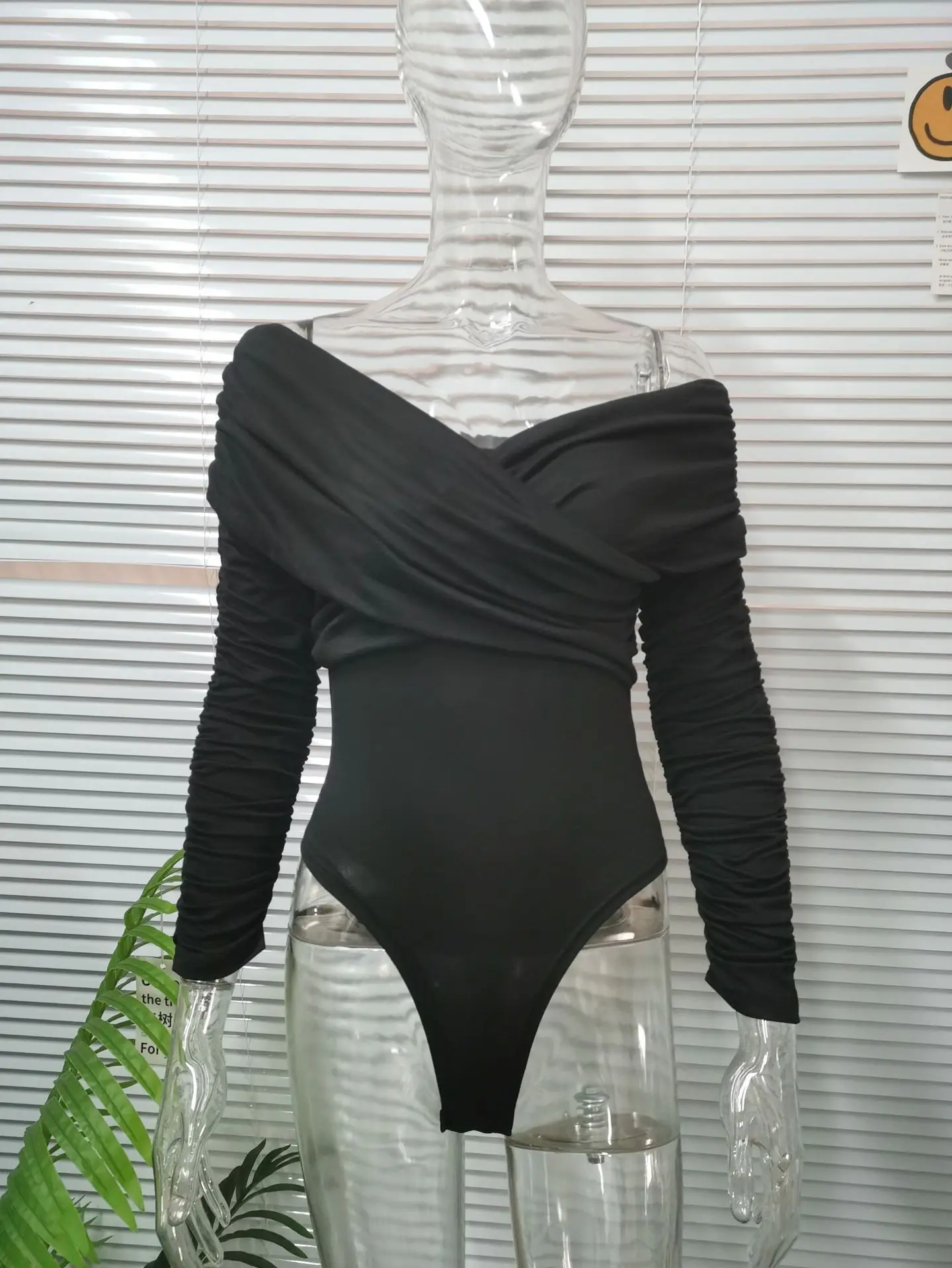 Mono plisado de manga larga con un hombro y cuello en V para mujer, mono ajustado con temperamento, nueva colección, otoño