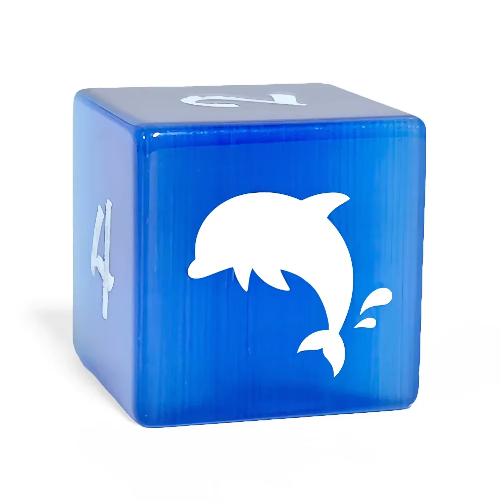 16mm Six Sided Dolphin Pattern Dice Glass Material D6 Dice Card Accessories Game Party Club Role Playing Board Chessboard Game