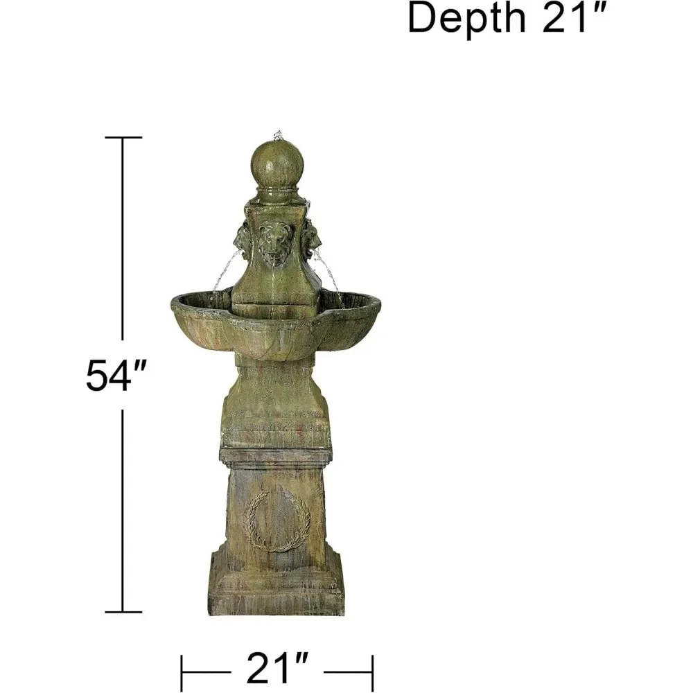 Tuscan Garden Pedestal Rustic Outdoor Floor Tiered Water Fountain 54