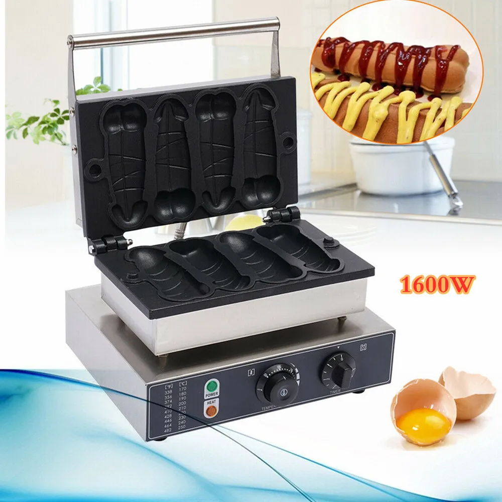 110V 4PCS Commercial Electric Hot Dog Baker Pene Hot Dog Waffle Maker Iron Machine Electric Waffle Maker