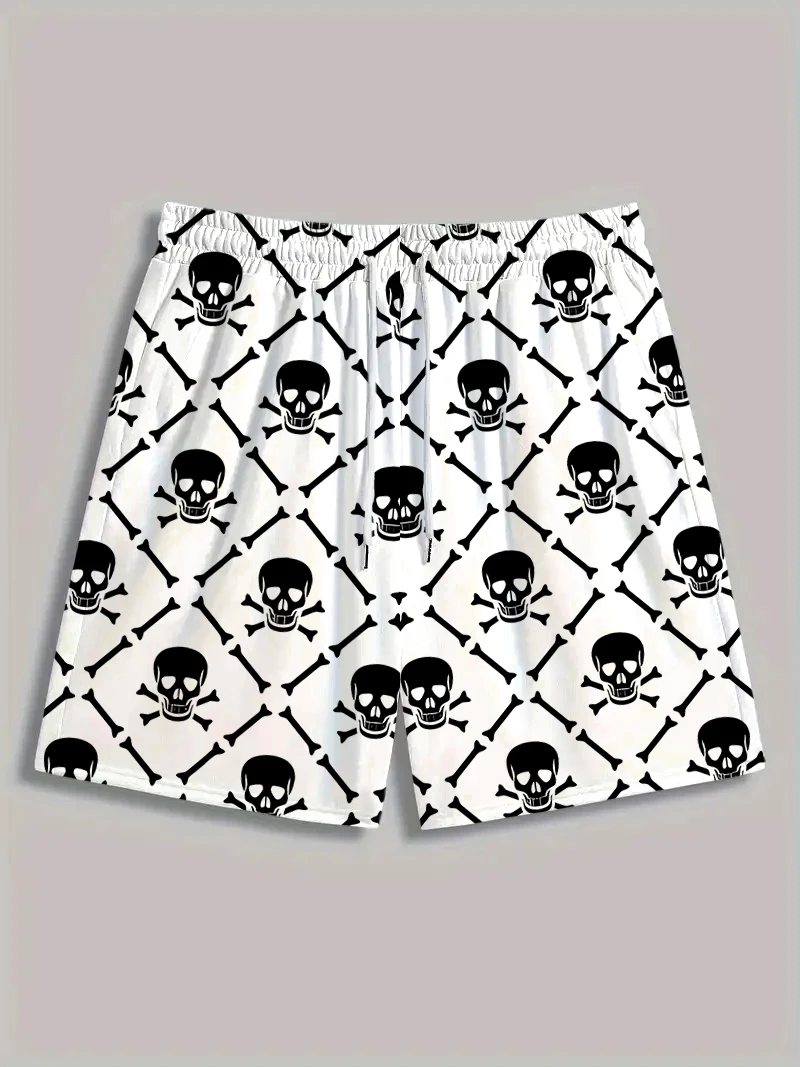 

Men's Crossbones Swim Trunks Skull Print Trendy Sports Shorts Mesh Beach Shorts