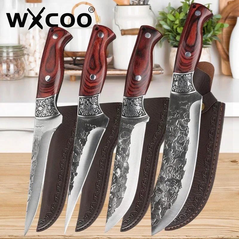 WXCOO Handgefertigtes geschmiedetes Küchenmesser, Kochschneiden, Fleischschneiden, Ausbeinmesser, Knochenbeil, Edelstahlmesser, Obstschälen