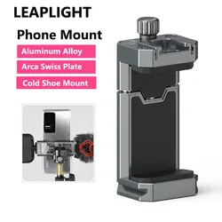 LEAPLIGHT 금속 전화 홀더 삼각대 마운트(콜드 슈 및 Arca 스위스 퀵 릴리스 플레이트 클램프 포함) iPhone 16/15/14 /13/12/삼성
