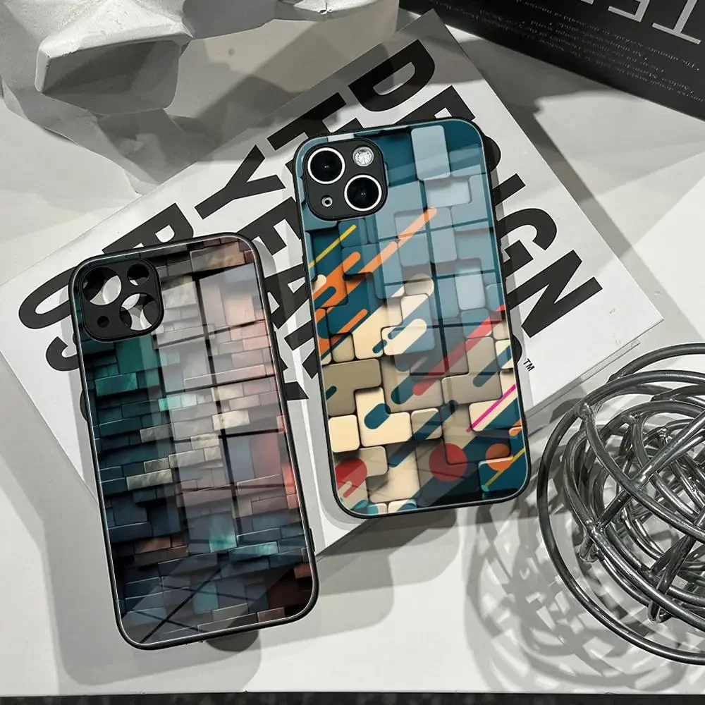 Men's cool creative cube Building Block IMD Phone Case FOR IPhone 15ProMAX 14 11 12 Pro Plus 13 MAX XR XS  Tempered Glass Cover