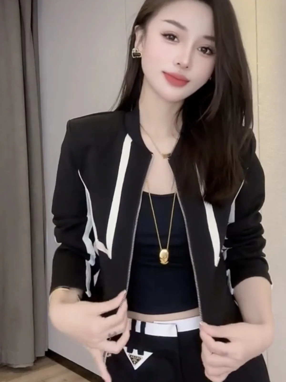 Bla ort Baseball Jaet Dames Lente Herfst Nieuw Design Kleur Blo Thin Jaet Commute Sle Slim Fit Lange Sve Rits