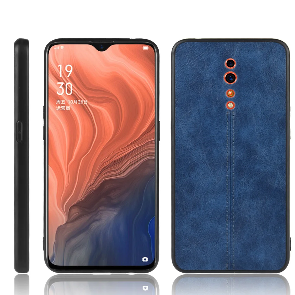 Oppo Reno Z Case Oppo RenoZ Suture Calfskin Soft Edge PU Leather Hard Phone Bag Cover For Oppo Reno Z PCDM10 CPH1979 Back Case