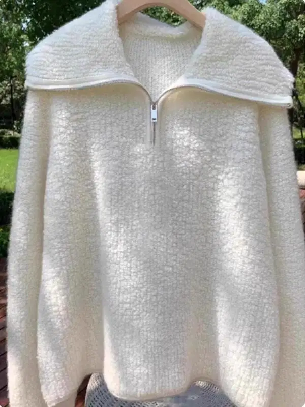 

Ele Knitted Sweater f Zipper Collar Pullover Soft Warm Long Sve Casual Wear for Women Autumn New Sle European Fas...