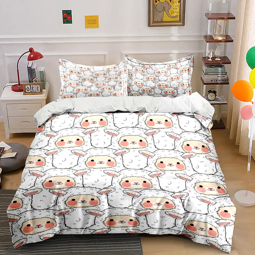 Cute Alpaca Pattern Design cartoon Printed Duvet Cover Set 1 Duvet Cover+2 Pillowcase Multi Size Bedroom Bedding Decor