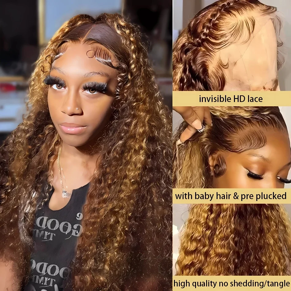 13x6  Lace Front Wig Water Wave Short Curly  highlight  Frontal 100% Human Hair Wigs Brazilian Wigs 30 Inch For Women Choice