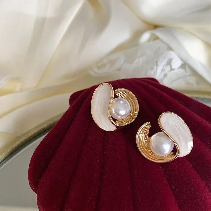 مشبك أذن لؤلؤي فرنسي عتيق جديد لعام 2025 مع ملمس راقي، أقراط زجاجية متدلية للمواصفين دون ملحقات ثقوب الأذن #5