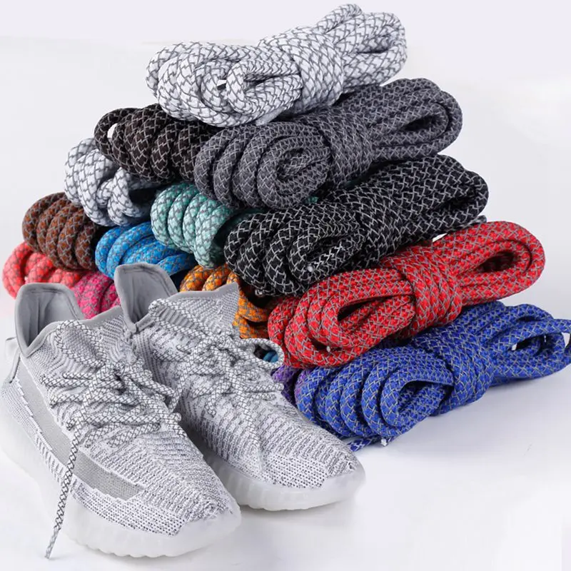 1Pair Round Shoelaces Top Quality 3M Reflective Shoe laces Boot Laces Sneaker Shoelace 19 Colors Length 100cm 120cm 140cm 160cm