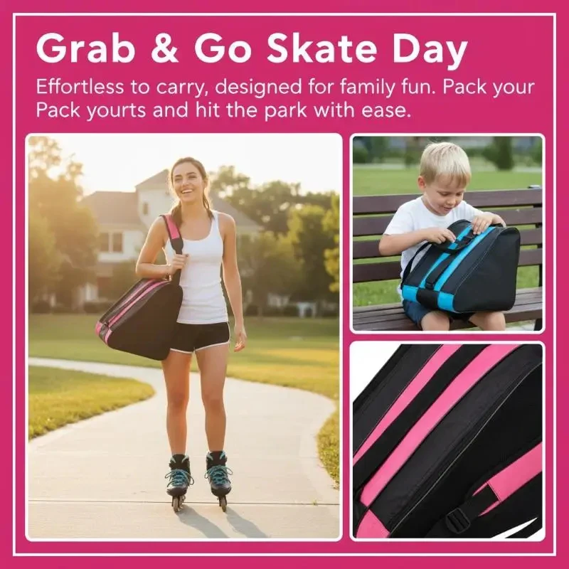 Bolsa de Almacenamiento para Patines de Ruedas de Tela Oxford, Bolsa de Transporte Portátil Transpirable de 3 Capas de Gran Capacidad para Patines de Hielo
