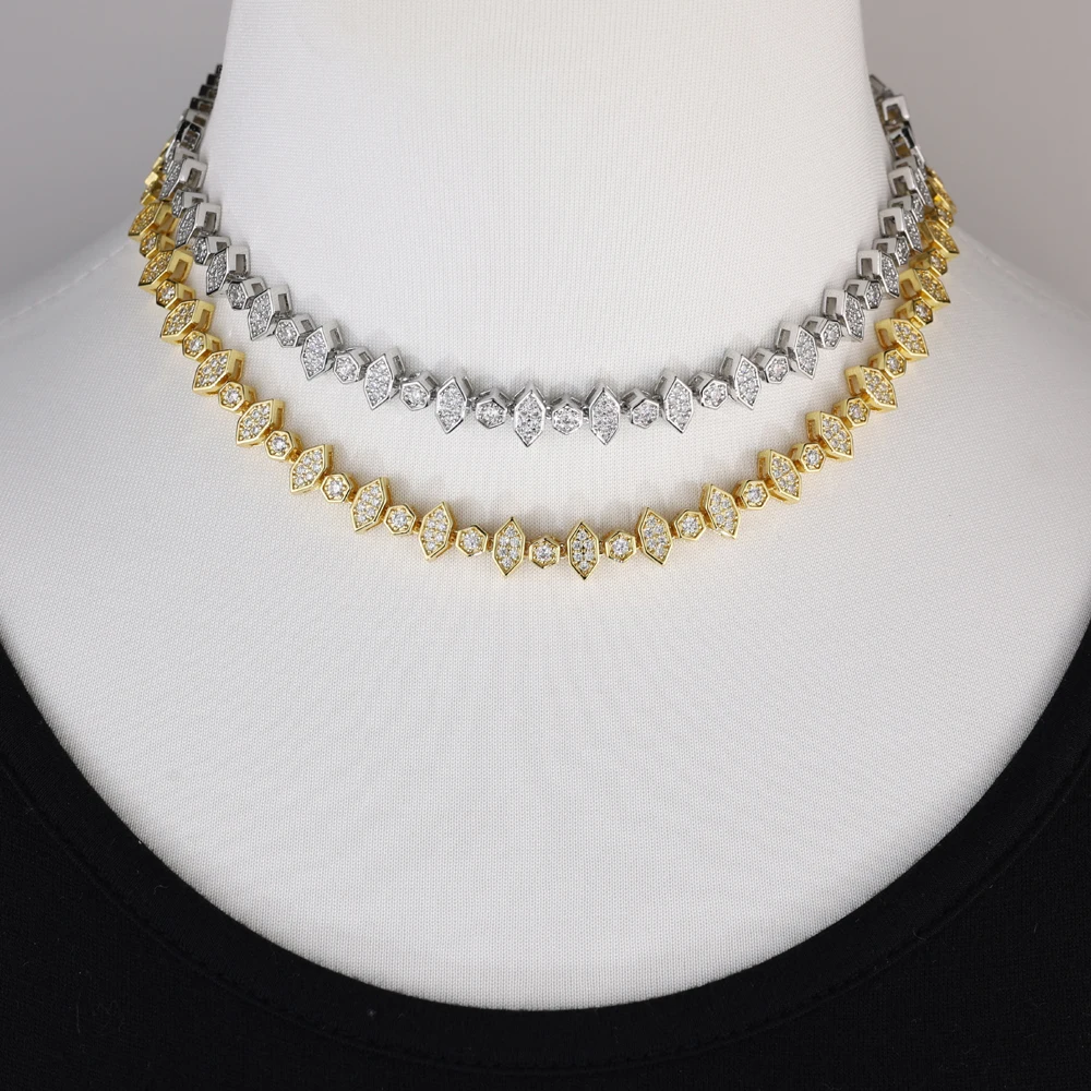 Luxury 41cm Geometric Rhombus Tennis Necklace for Women Gold Silver Color Cubic Zirconia Fashion Jewelry Party Valentine's Day