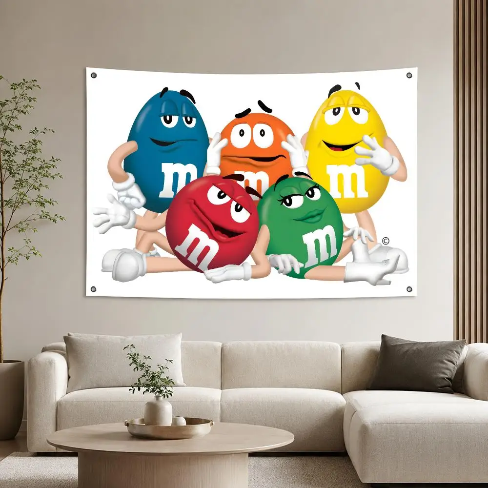 Snack-Klassiker M-M&M's Flaggen Ästhetischer Wandteppich Bedruckter Wandbehang Wohnzimmer Party Outdoor-Dekoration – Detail 5