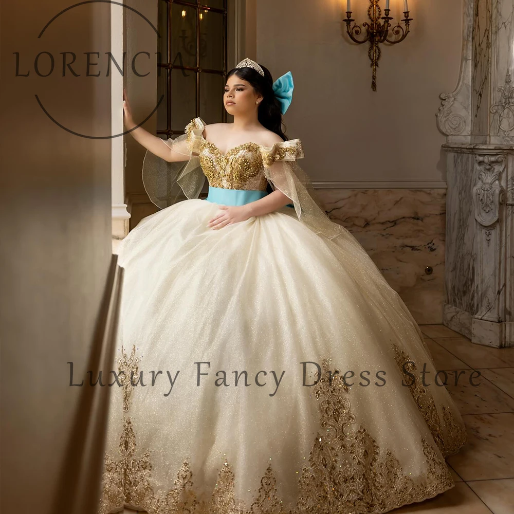 Princess Tulle Quinceanera Dress Sparkling Applique Off Shoulder Ball Gowns Sweet 16 Birthday Party Customized vestidos de gala