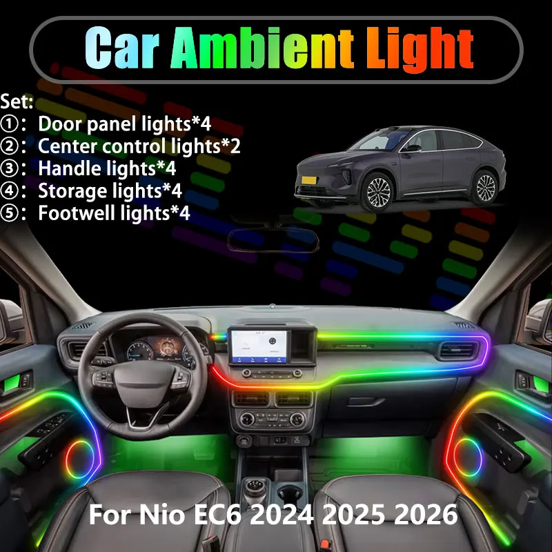 

Для Nio EC6 2024 2025 2026 MK2 2/18 в 1: Комплект светодиодной RGB-подсветки салона и багажника с USB-подключением, атмосферная подсветка, автозапчасти