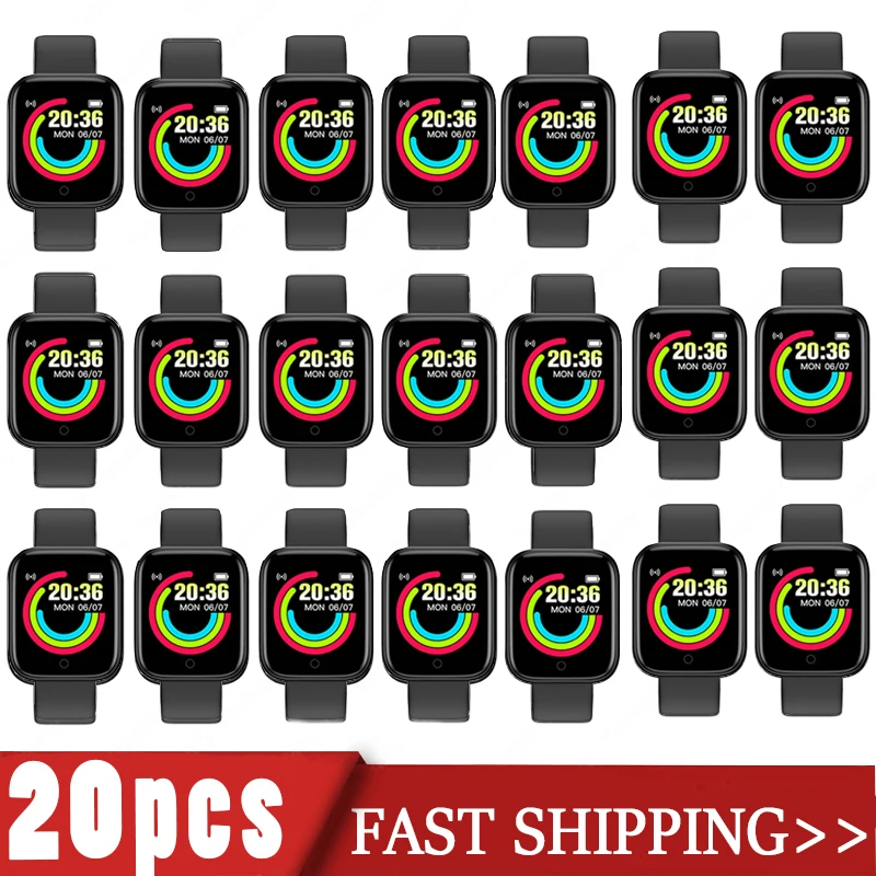 Wholesale 20Pcs DDP Smartwatch D20 Women Smart Watch Y68 Fitness Tracker Sport Heart Rate Monitor Wristwatch Pro for IOS Android