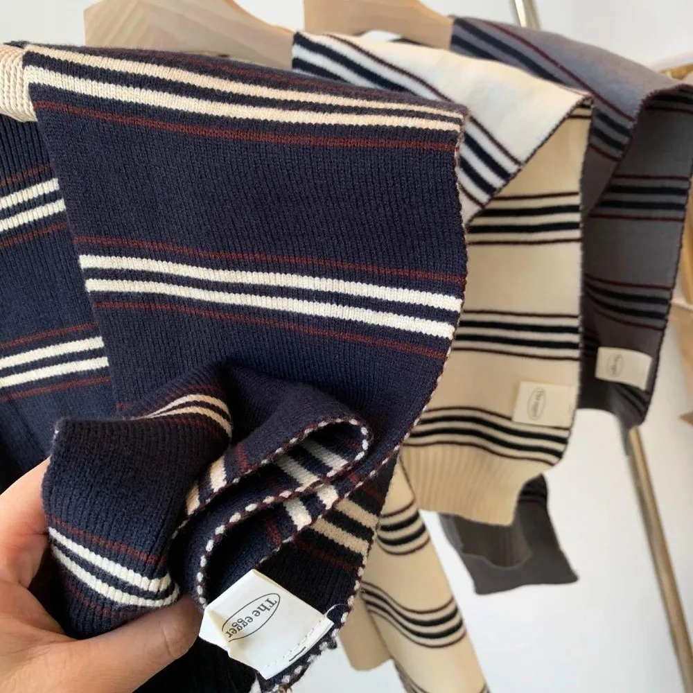 

Простой классический мужской вязаный шарф-накидка в полоску в корейском стиле, с завязками, имитация воротника, украшение для одежды