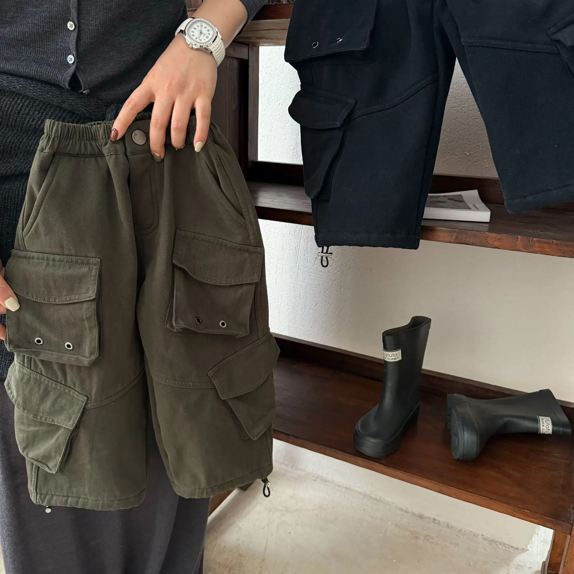 Children's trousers 2024 winter new products boys and girls thickened straight overalls baby loose casual pants