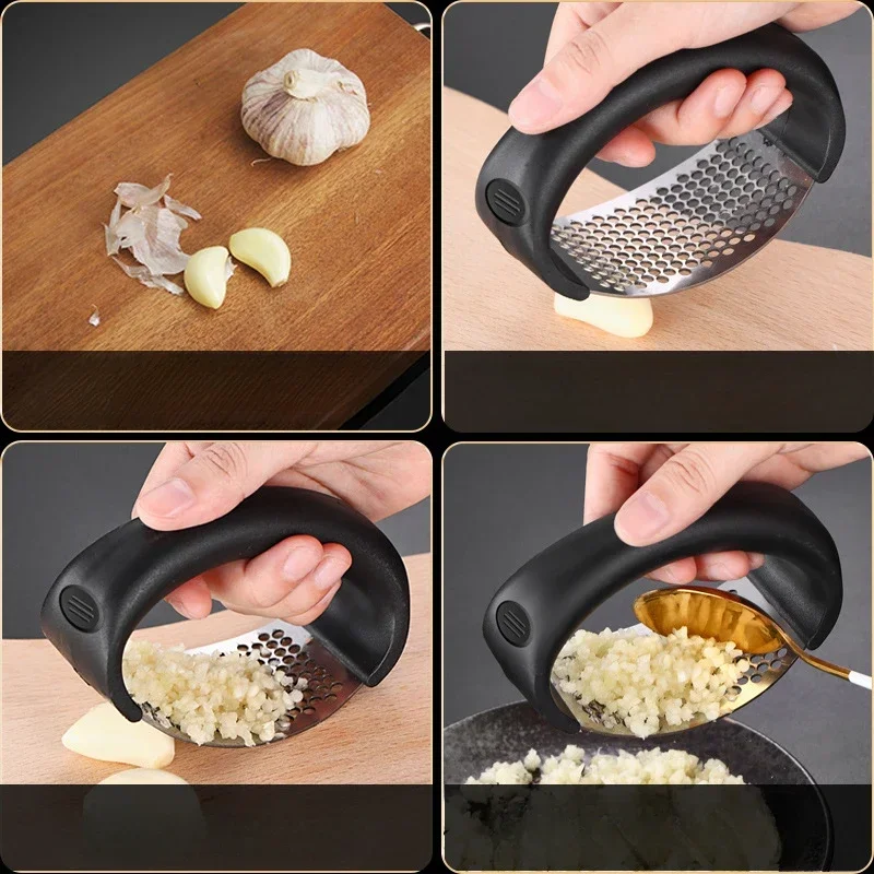 Stainless Steel Garlic Press Easy Clean Labor Saving Cooking Gadget Household Kitchen Garlic Mashing Tool Garlic Crusher