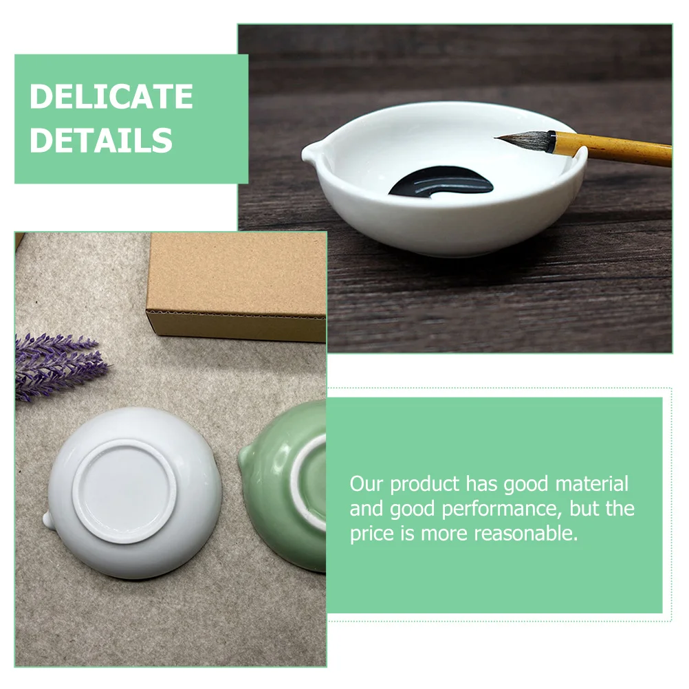 

Painting Ink Ceramic Dish Ink Tray Durable Brush Washing Dish Calligraphy Pen Holder Study Room Office Desktop