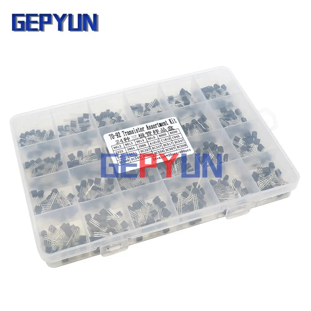 480pcs TO92 Transistor Assortment Assorted Kit BC327 BC337 BC517 BC547 BC548 BC549 2N2222 3906 3904 5401 5551 C945 1015 24Values